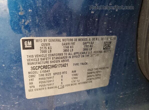 3GCPCREC3HG173421 2017 CHEVROLET SILVERADO Blue Engine compartment view