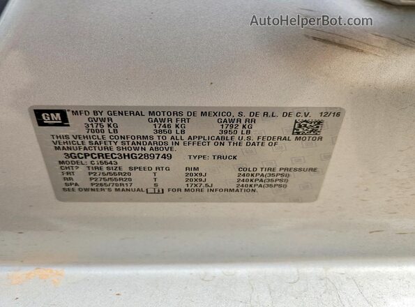 3GCPCREC3HG289749 2017 CHEVROLET SILVERADO Silver Vista del compartimento del motor