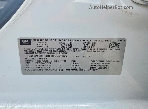 3GCPCREC3HG292845 2017 CHEVROLET SILVERADO White Vista del compartimento del motor