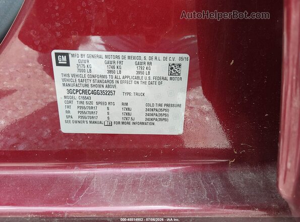 3GCPCREC4GG352257 2016 CHEVROLET SILVERADO Red Widok komory silnika