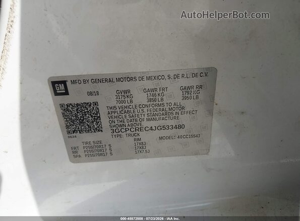 3GCPCREC4JG533480 2018 CHEVROLET SILVERADO White Engine compartment view