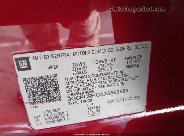 3GCPCREC4JG563689 2018 CHEVROLET SILVERADO Красный Вид подкапотного пространства
