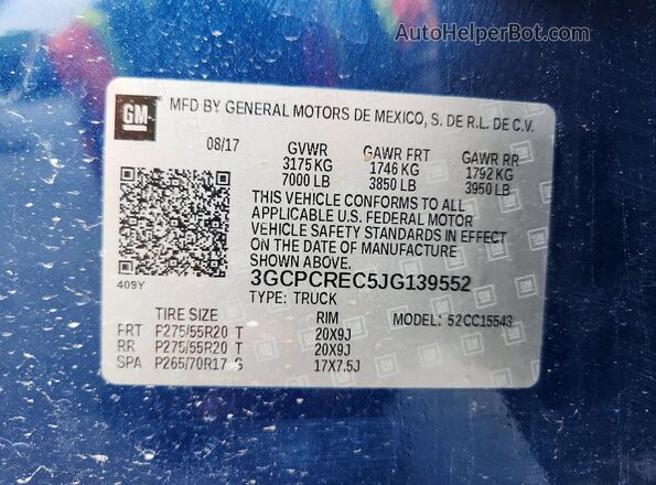 3GCPCREC5JG139552 2018 CHEVROLET SILVERADO Синий Вид подкапотного пространства