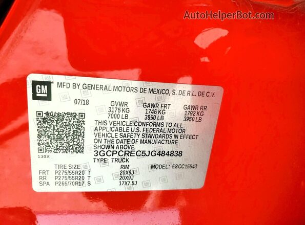 3GCPCREC5JG484838 2018 CHEVROLET SILVERADO Red Вид підкапотного простору
