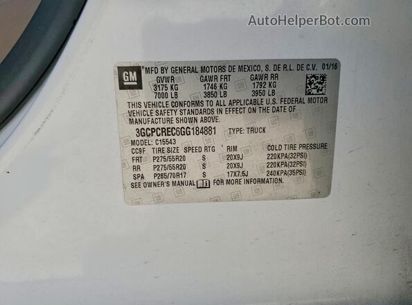 3GCPCREC6GG184881 2016 CHEVROLET SILVERADO White Вид підкапотного простору