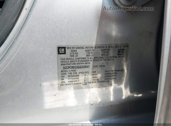 3GCPCREC6GG260647 2016 CHEVROLET SILVERADO Silver ძრავის განყოფილების ხედი