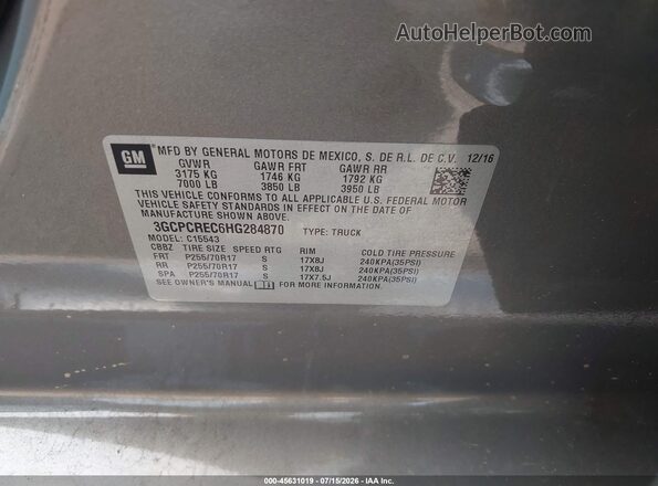 3GCPCREC6HG284870 2017 CHEVROLET SILVERADO Желто-коричневый Вид подкапотного пространства