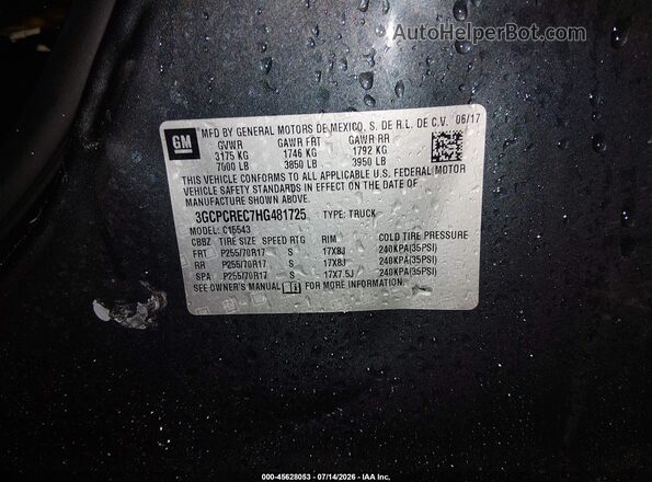 3GCPCREC7HG481725 2017 CHEVROLET SILVERADO Черный Вид подкапотного пространства