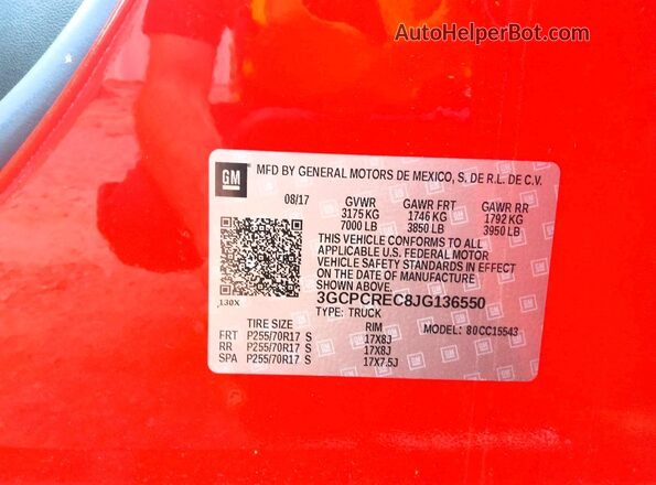 3GCPCREC8JG136550 2018 CHEVROLET SILVERADO Red Շարժիչի բաժամունքի տեսք