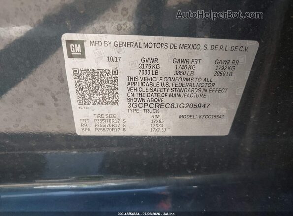 3GCPCREC8JG205947 2018 CHEVROLET SILVERADO Синий Вид подкапотного пространства
