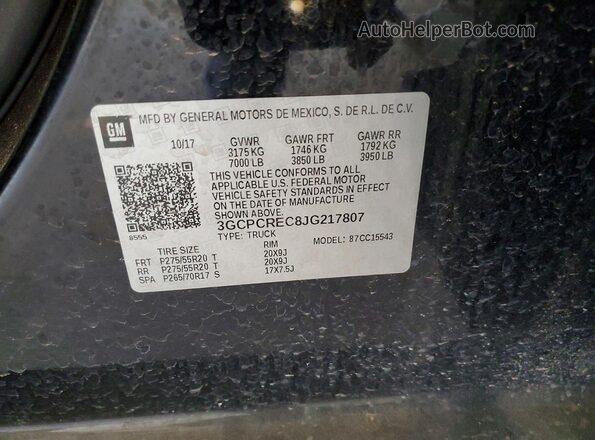 3GCPCREC8JG217807 2018 CHEVROLET SILVERADO Black VIN კოდის სტიკერის ხედი