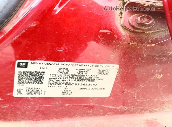 3GCPCREC8JG632447 2018 CHEVROLET SILVERADO Maroon Engine compartment view
