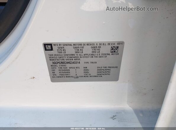 3GCPCREC9HG343314 2017 CHEVROLET SILVERADO White Շարժիչի բաժամունքի տեսք