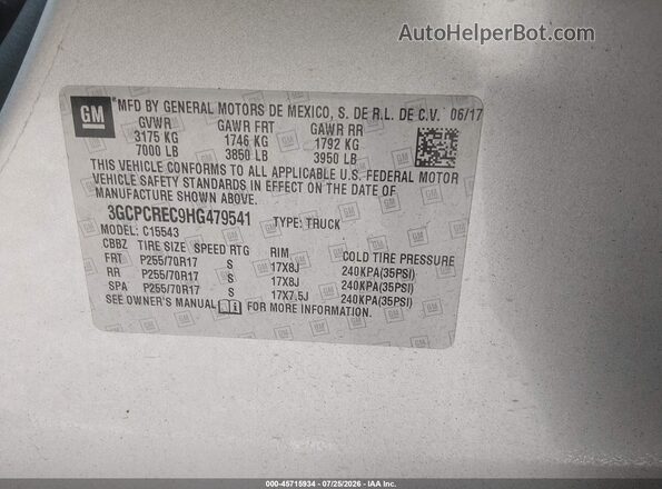 3GCPCREC9HG479541 2017 CHEVROLET SILVERADO Silver Շարժիչի բաժամունքի տեսք