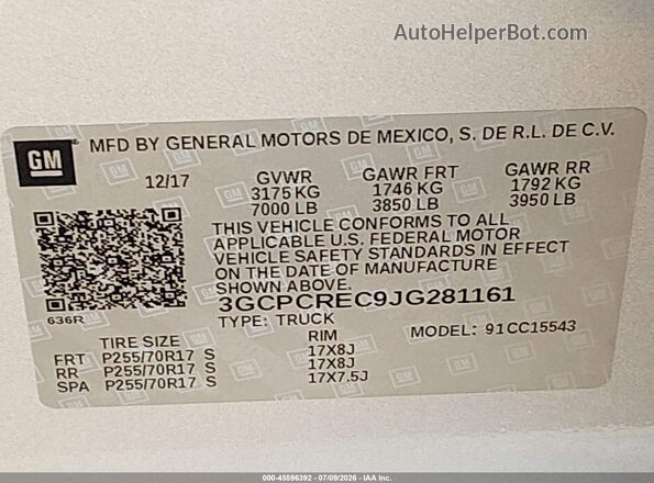 3GCPCREC9JG281161 2018 CHEVROLET SILVERADO Silver Widok komory silnika
