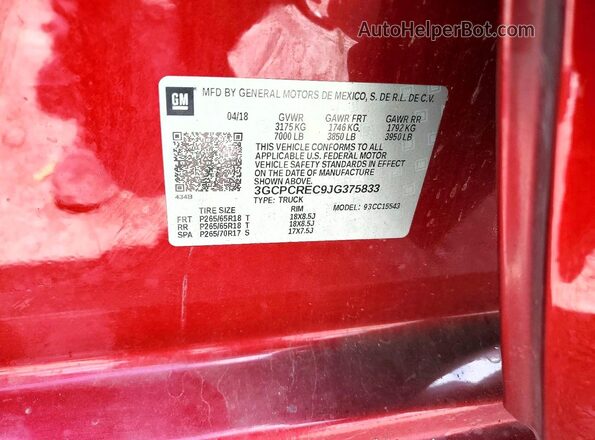 3GCPCREC9JG375833 2018 CHEVROLET SILVERADO Burgundy Engine compartment view