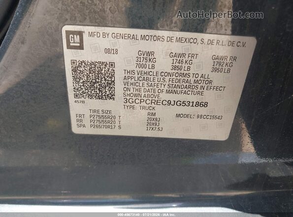 3GCPCREC9JG531868 2018 CHEVROLET SILVERADO Gray ძრავის განყოფილების ხედი