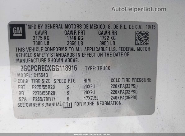 3GCPCRECXGG118916 2016 CHEVROLET SILVERADO White Engine compartment view