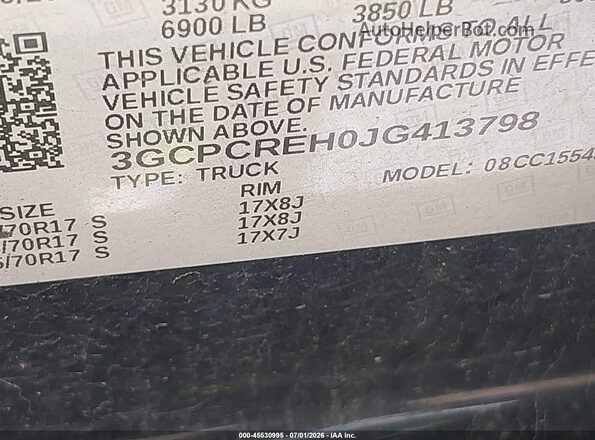 3GCPCREH0JG413798 2018 CHEVROLET SILVERADO Black Vista del compartimento del motor