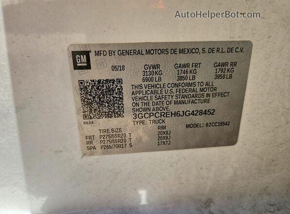 3GCPCREH6JG428452 2018 CHEVROLET SILVERADO White Շարժիչի բաժամունքի տեսք