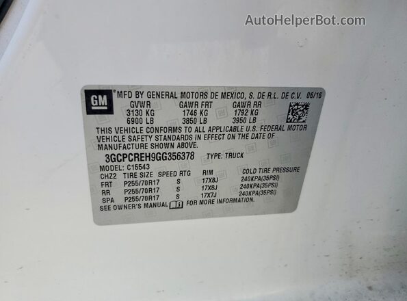 3GCPCREH9GG356378 2016 CHEVROLET SILVERADO White Vista del compartimento del motor