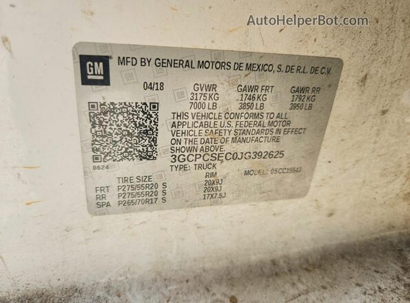 3GCPCSEC0JG392625 2018 CHEVROLET SILVERADO White Вид підкапотного простору