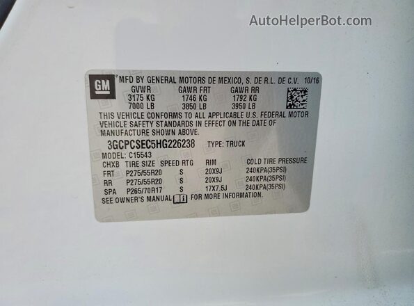 3GCPCSEC5HG226238 2017 CHEVROLET SILVERADO White Вид підкапотного простору