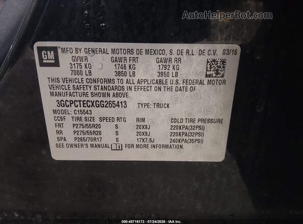 3GCPCTECXGG265413 2016 CHEVROLET SILVERADO Black Engine compartment view