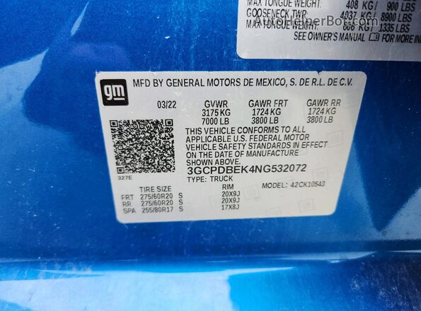 3GCPDBEK4NG532072 2022 CHEVROLET SILVERADO Blue Widok naklejki z numerem VIN
