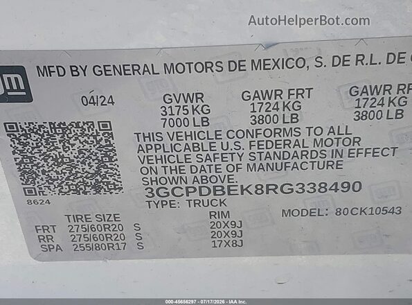 3GCPDBEK8RG338490 2024 CHEVROLET SILVERADO White ძრავის განყოფილების ხედი