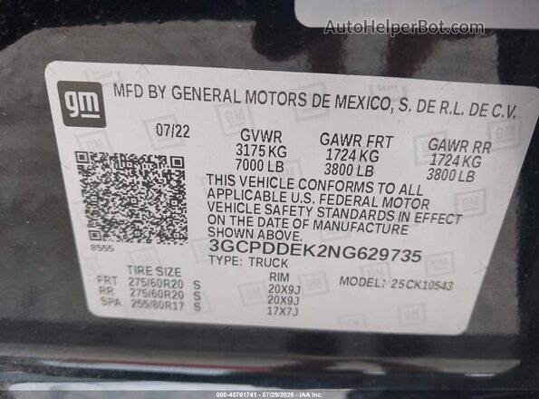 3GCPDDEK2NG629735 2022 CHEVROLET SILVERADO Black Вид підкапотного простору