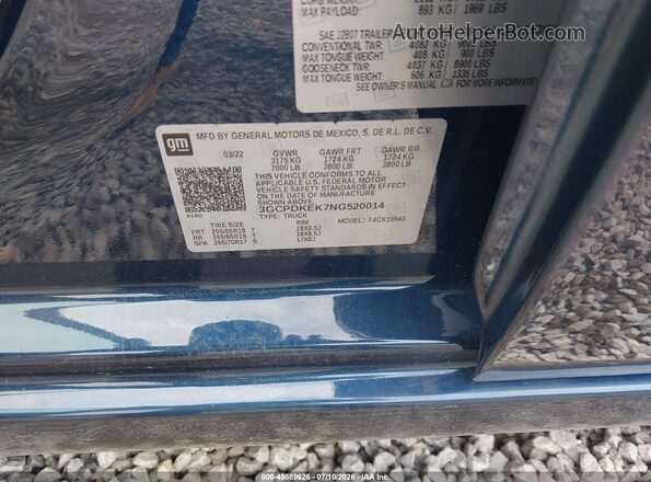3GCPDKEK7NG520014 2022 CHEVROLET SILVERADO Dark Blue ძრავის განყოფილების ხედი