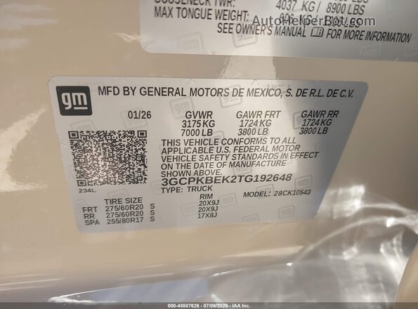 3GCPKBEK2TG192648 2026 CHEVROLET SILVERADO Кремовый Вид подкапотного пространства