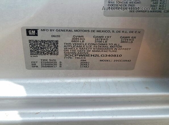 3GCPWBEH2LG340810 2020 CHEVROLET SILVERADO Silver ძრავის განყოფილების ხედი