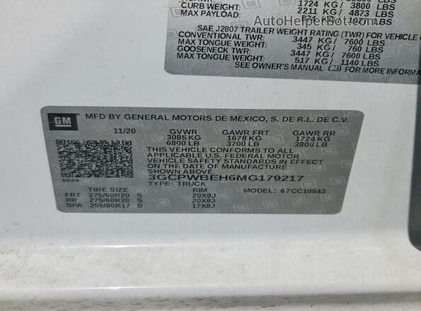 3GCPWBEH6MG179217 2021 CHEVROLET SILVERADO Белый Вид подкапотного пространства