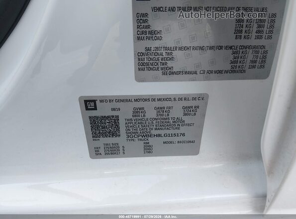 3GCPWBEH8LG115176 2020 CHEVROLET SILVERADO White Widok komory silnika