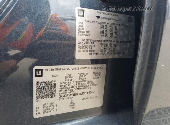 3GCPWBEK3MG114367 2021 CHEVROLET SILVERADO Угольный Вид подкапотного пространства