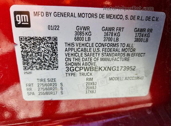 3GCPWBEKXNG173952 2022 CHEVROLET SILVERADO Red Vista del compartimento del motor