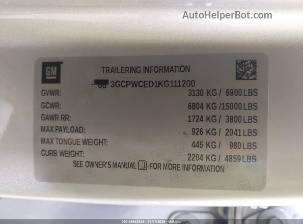 3GCPWCED1KG111200 2019 CHEVROLET SILVERADO Серебряный Вид подкапотного пространства