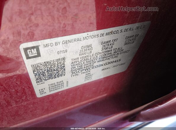 3GCPWCED3KG300415 2019 CHEVROLET SILVERADO Red ძრავის განყოფილების ხედი