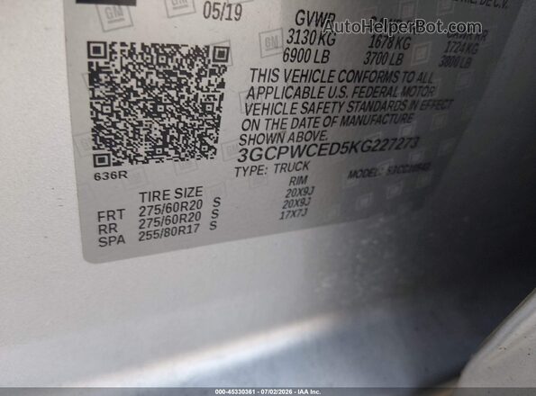 3GCPWCED5KG227273 2019 CHEVROLET SILVERADO Silver Շարժիչի բաժամունքի տեսք