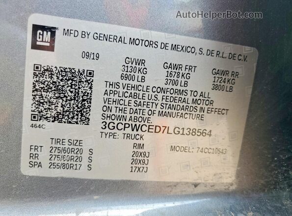 3GCPWCED7LG138564 2020 CHEVROLET SILVERADO Gray Widok komory silnika