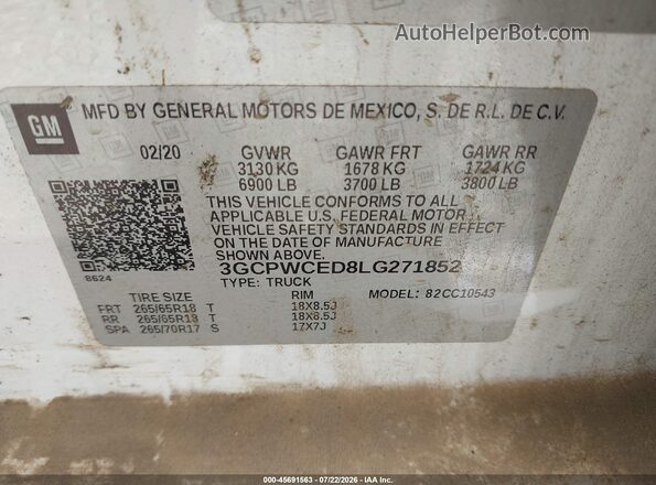 3GCPWCED8LG271852 2020 CHEVROLET SILVERADO White Շարժիչի բաժամունքի տեսք