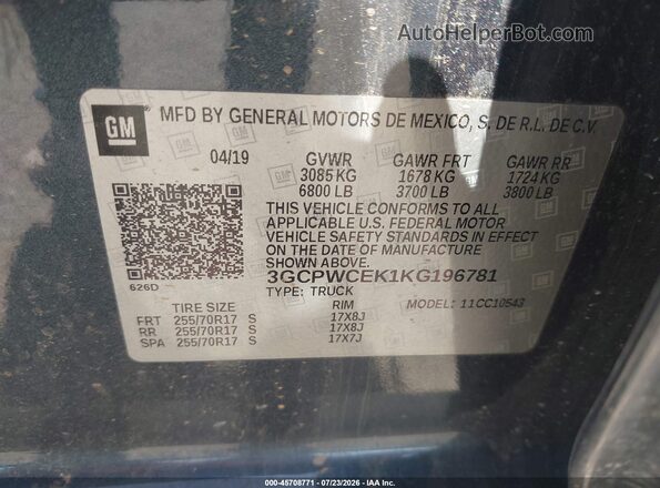 3GCPWCEK1KG196781 2019 CHEVROLET SILVERADO Blue Engine compartment view