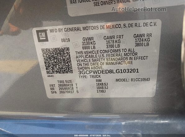 3GCPWDED8LG103201 2020 CHEVROLET SILVERADO Blue Widok komory silnika