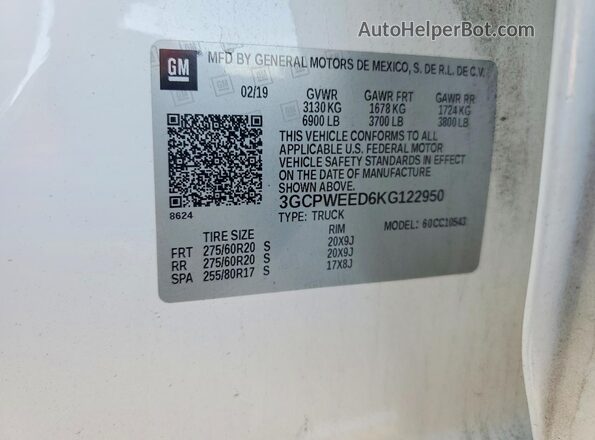 3GCPWEED6KG122950 2019 CHEVROLET SILVERADO White Widok komory silnika