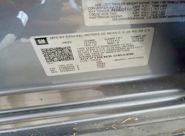 3GCPYBEH3LG451408 2020 CHEVROLET SILVERADO Gray Вид підкапотного простору