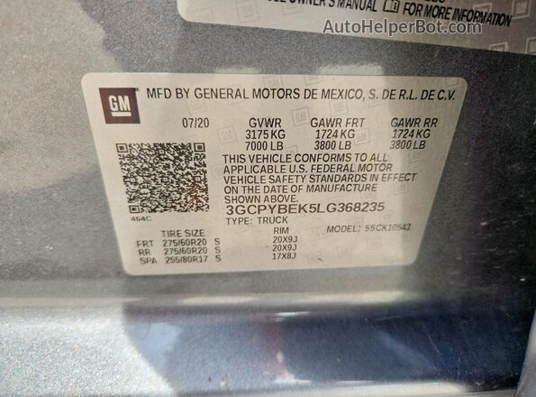3GCPYBEK5LG368235 2020 CHEVROLET SILVERADO Gray Widok komory silnika