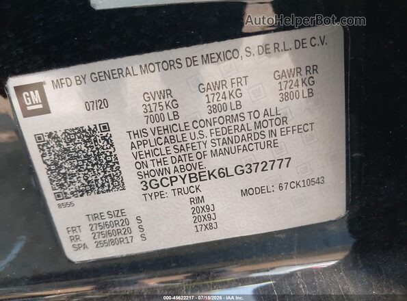 3GCPYBEK6LG372777 2020 CHEVROLET SILVERADO Black Widok komory silnika