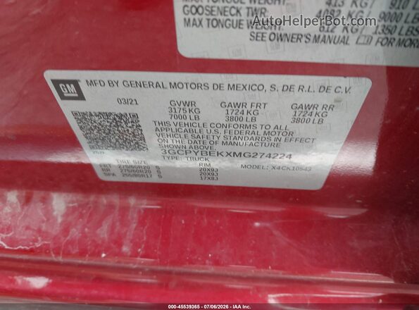 3GCPYBEKXMG274224 2021 CHEVROLET SILVERADO Красный Вид подкапотного пространства